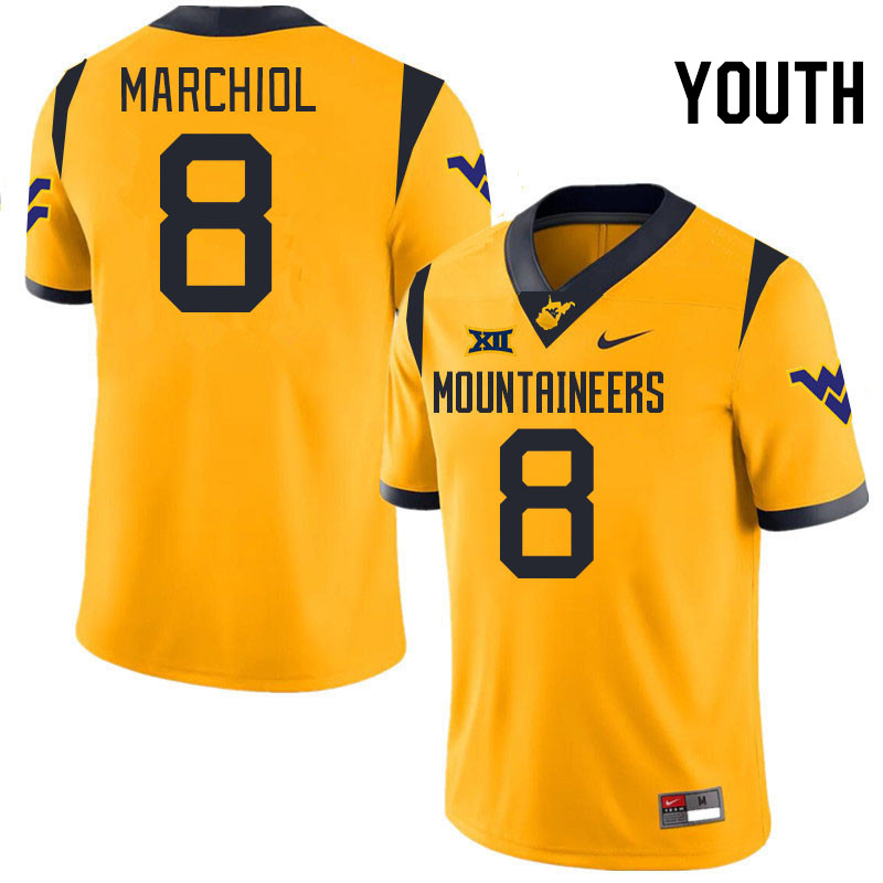 Youth #8 Nicco Marchiol West Virginia Mountaineers College 2024 New Uniforms Football Jerseys Stitch